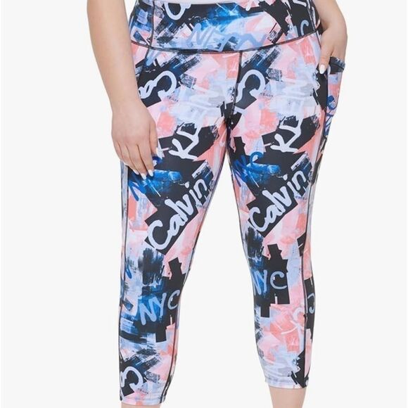 CALVIN KLEIN WOMEN'S PRINTED HIGH RISE 7/8 LEGGINGS sports BLUE SIZE XX-LARGE - Picture 2 of 11